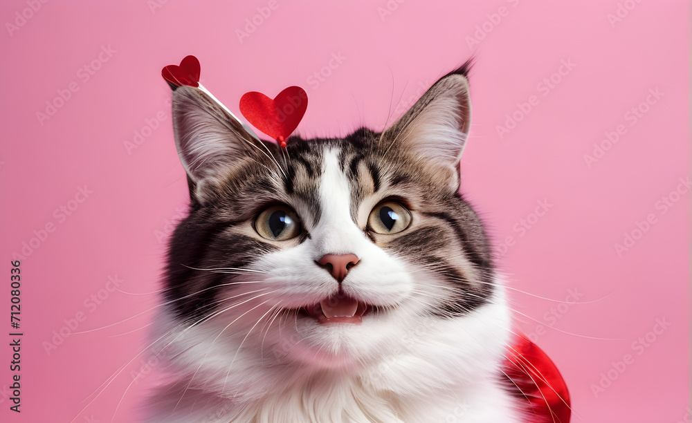 Valentien's day, cat, heart, simple background. Generative AI