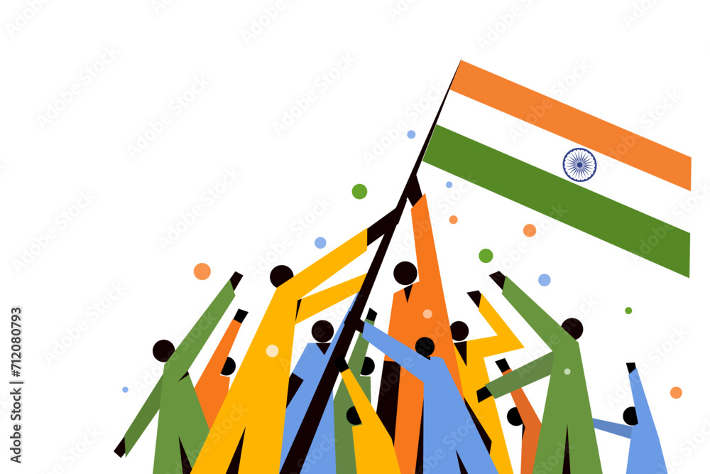 Ταπετσαρία Illustration of a group of people holding the Indian tricolour flag together