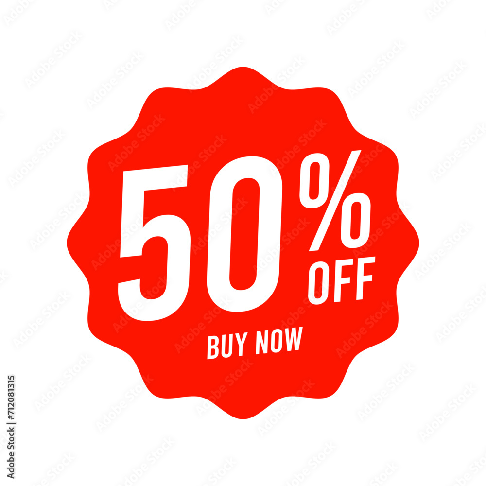 Discounts 50 percent off. Red template on white background. Vector illustration Discounts 50 percent off. Red template on white background. Vector illustration