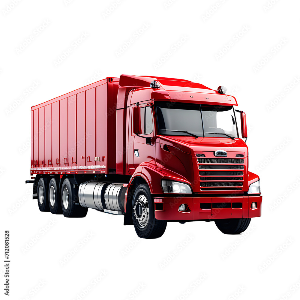 Red cargo truck transportation on a white transparent background,generative AI Red cargo truck transportation on a white transparent background,generative AI