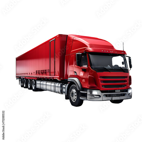 Red cargo truck transportation on a white transparent background,generative AI