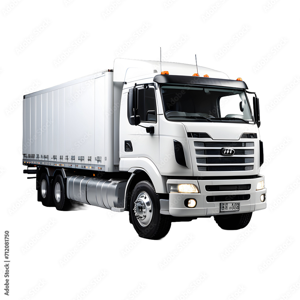 White cargo truck transportation on a white transparent background,generative AI White cargo truck transportation on a white transparent background,generative AI