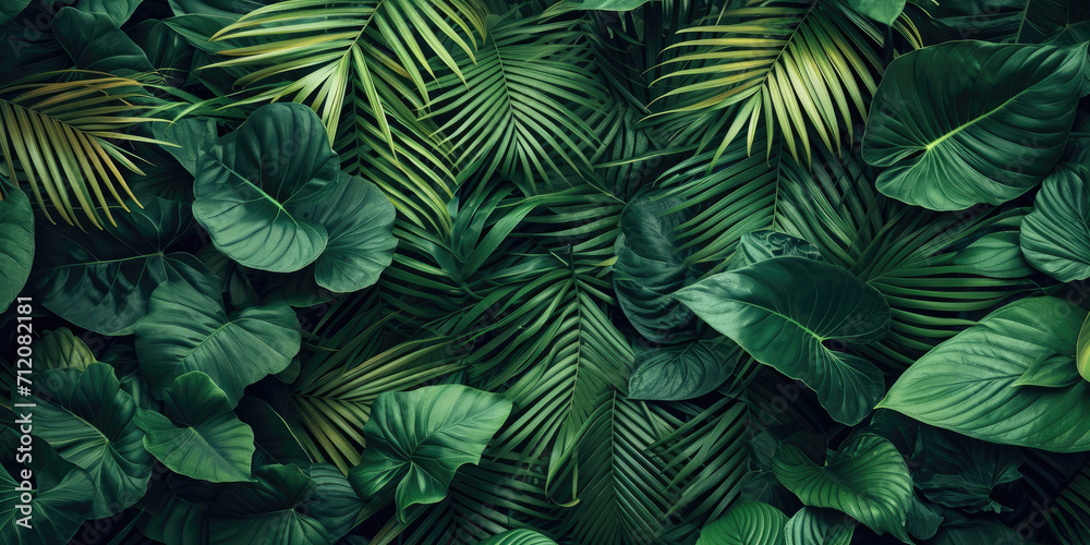 Nature leaves, green tropical forest, background concept