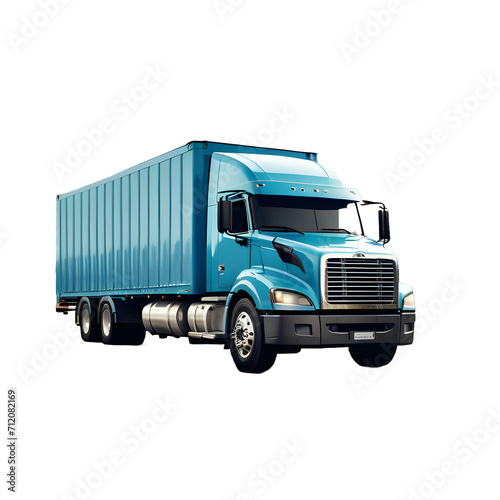 Blue cargo truck transportation on a white transparent background,generative AI