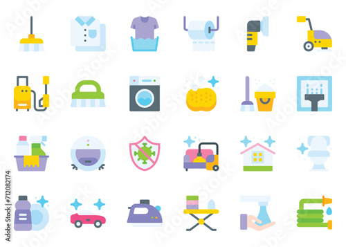 Cleaning icon vector set. Clean icon set. Cleaning flat color icon collection