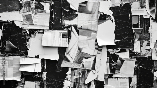 Newspaper Magazine Collage Background Texture Torn Clippings Scrap Paper Black and White