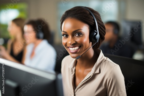 Call center with customer service agents wearing headsets, ready to help, Generative AI