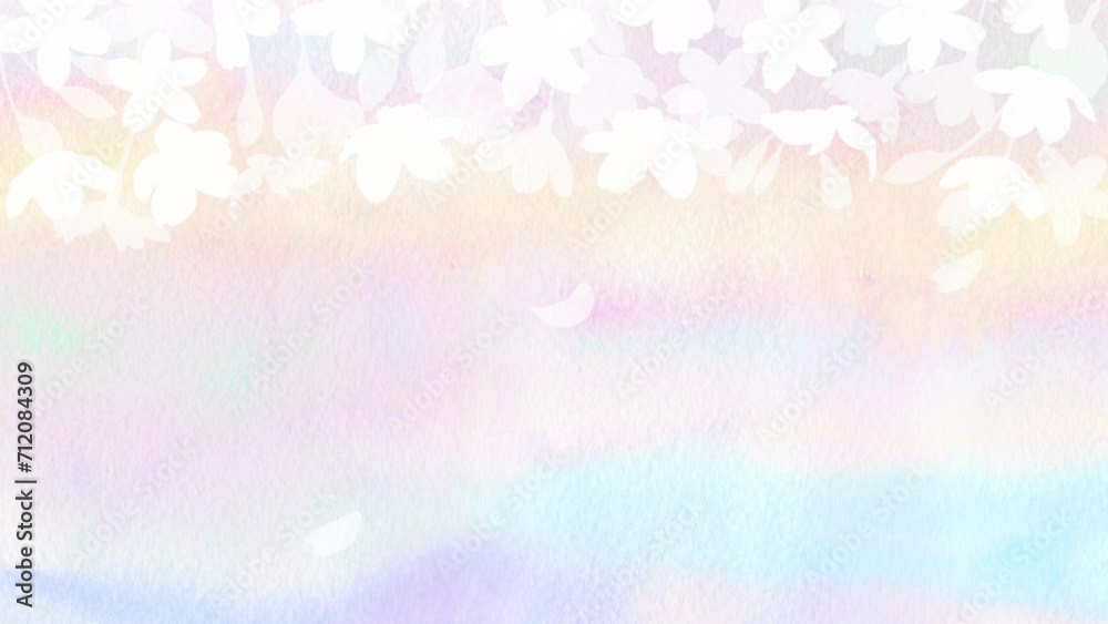 幻想的な水彩画を背景に桜の木から花びらが舞うループアニメーション。 幻想的な水彩画を背景に桜の木から花びらが舞うループアニメーション。