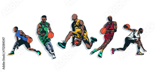 vector package of people's silhouettes, silhouettes of basketball athletes. basketball player silhouette. abstract silhouette design style. silhouette of person. basketball sport design concept