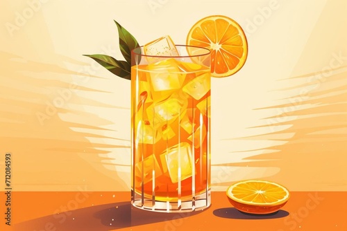 Illustration of tall glass cocktail with orange color. Generative AI