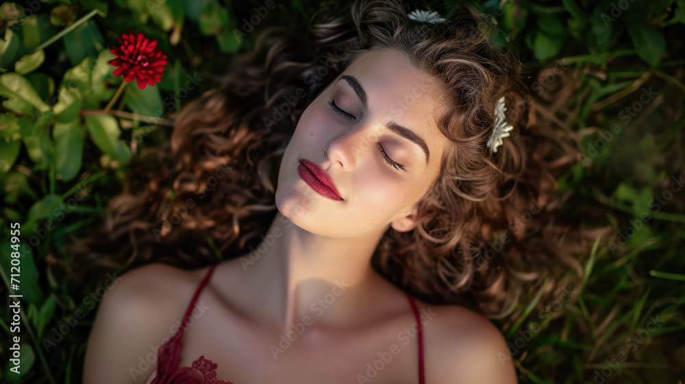 Portrait of s young in a dreamy state in a scene filled with natural light
