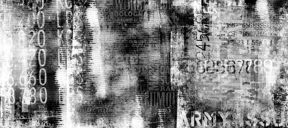Fototapeta premium Abstract grunge stained lettering background. Urban cyber punk wide illustration 