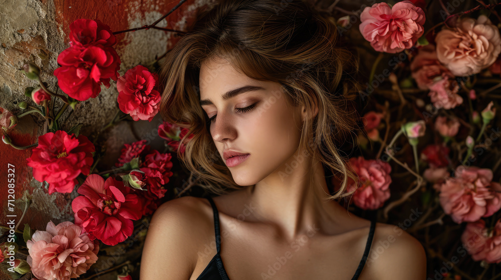 Portrait of s young in a dreamy state in a scene filled with natural light