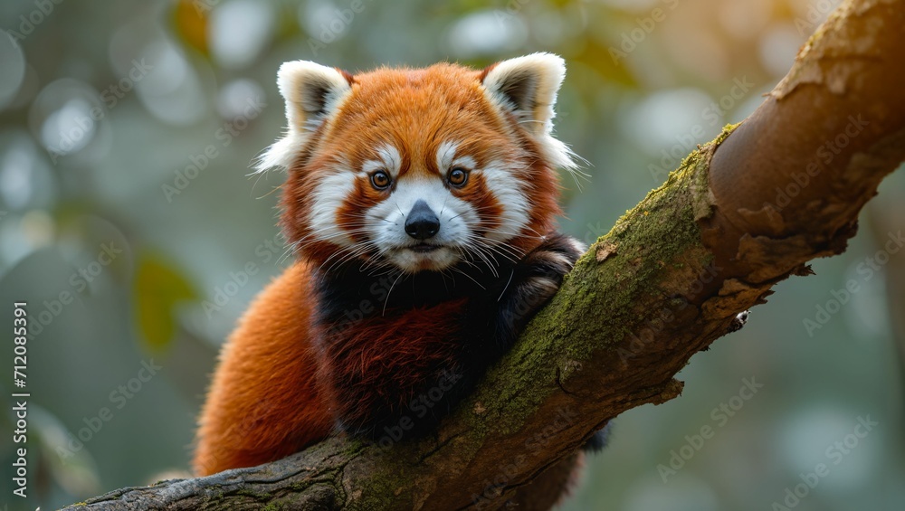 Fototapeta premium red panda on a tree branch
