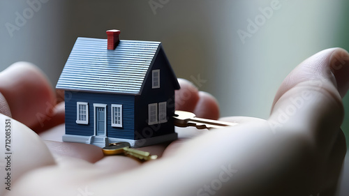 A figurine of a house in hands.