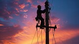 Electrical worker working on a power pole