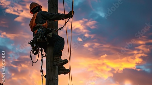 Electrical worker working on a power pole