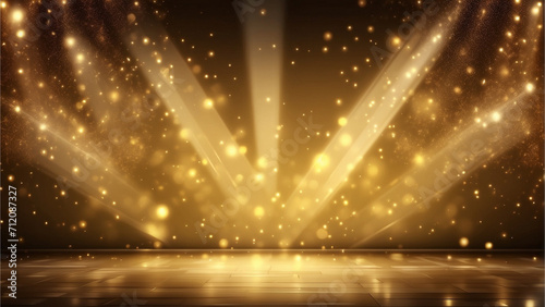 stage with spotlight, shiny golden light background
