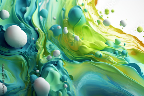 Graphic resources mix of green and blue goo, smoke, mist, cloud or dye, paint floating in water or levitating in air. Abstract, minimalist and surreal background with copy space © Rytis