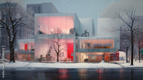 A contemporary art gallery in New York with a snowy