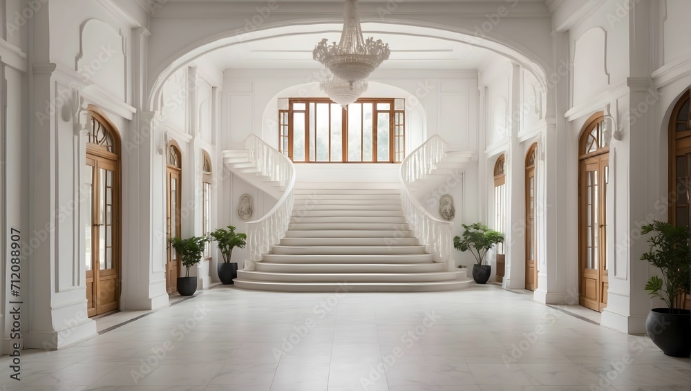 fusion of elegance heritage colonial style fusion into modern architecture drawing in three level floor hall building, beautiful facade, minimalism, front view. generative AI
