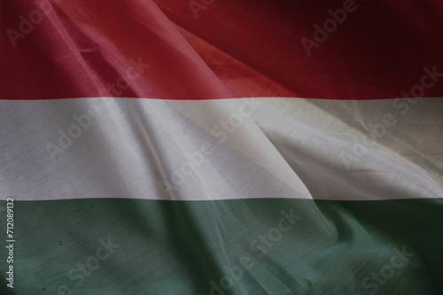 national wavy fabric flag of  HUNGARY