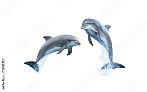 Dolphins Playfully Jumping in Clear Seas on White or PNG Transparent Background © Muhammad