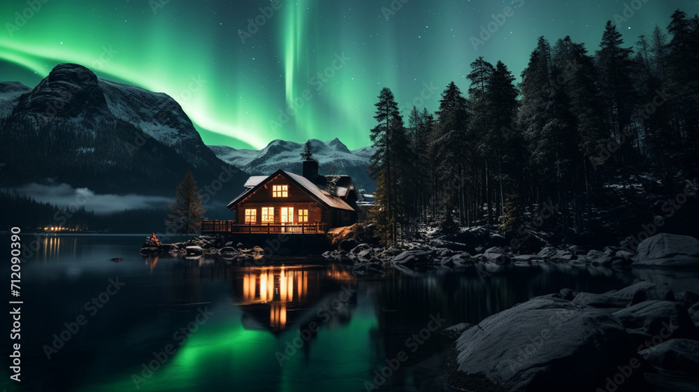 Fototapeta premium A traditional wooden lodge in the Norwegian fjords