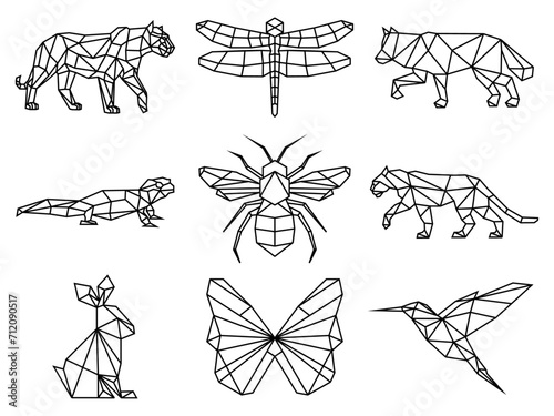 Set of Geometric abstract animals. Trendy mono line vector design