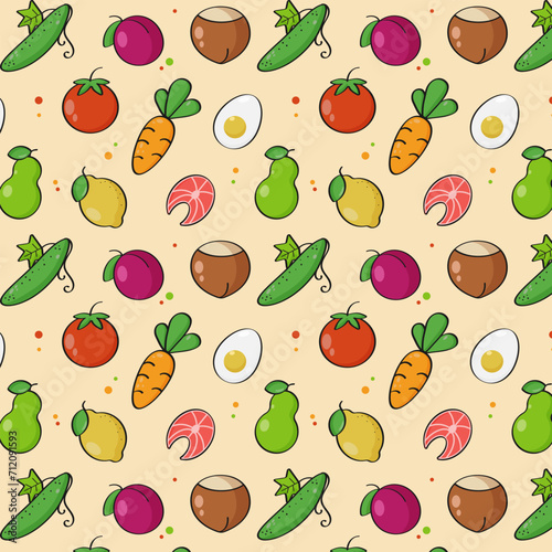 Vector seamless pattern with healthy food