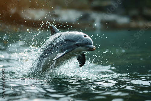  porpoise  swimming gracefully in the Yangtze River. photo