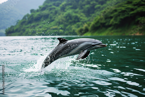  porpoise  swimming gracefully in the Yangtze River. photo