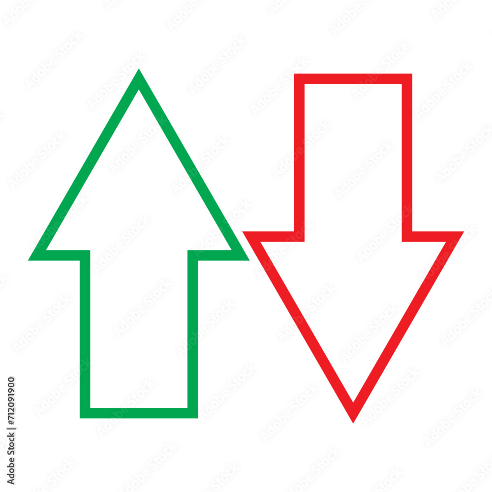 Simple up and down arrows. Upward, downward arrows in green and red. Used in various webs ,templeates etc. Isolated in white background in eps 10. Simple up and down arrows. Upward, downward arrows in green and red. Used in various webs ,templeates etc. Isolated in white background in eps 10.