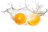 water splash with orange slice isolated on white background