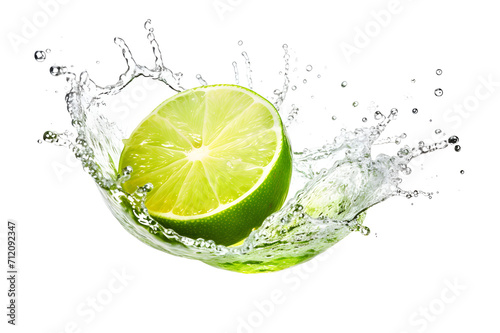 water splash with lime slice isolated on white background