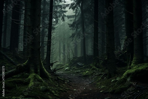 eerie forest as creepy horror background. Generative AI