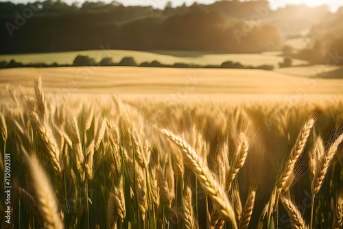 Witness the magic of an expansive wheat field, where lush green ears sway gently in the sunlight. Imbued with super realistic details and perfect lighting, this serene