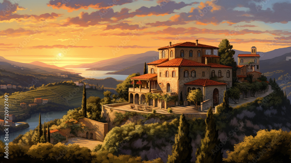 Tuscan Hilltop Villa A classic Italian villa with renaissance - obrazy, fototapety, plakaty 