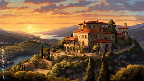 Tableau sur toile Tuscan Hilltop Villa A classic Italian villa with renaissance