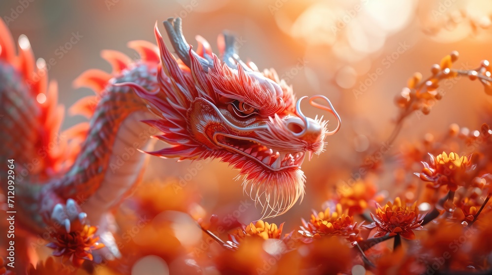 Festive Dragon Delight: Cute Dragon in Chinese New Year Celebration, Year of the Dragon, Lunar New Year Joy, Traditional Lion Dance, Festive Cultural Celebration
