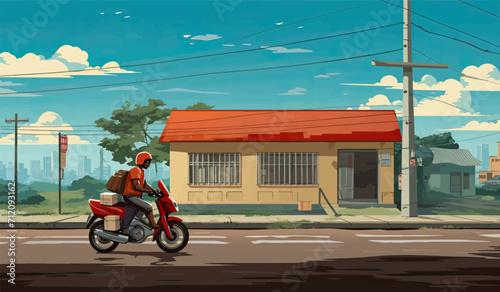 postman rushes on a moped