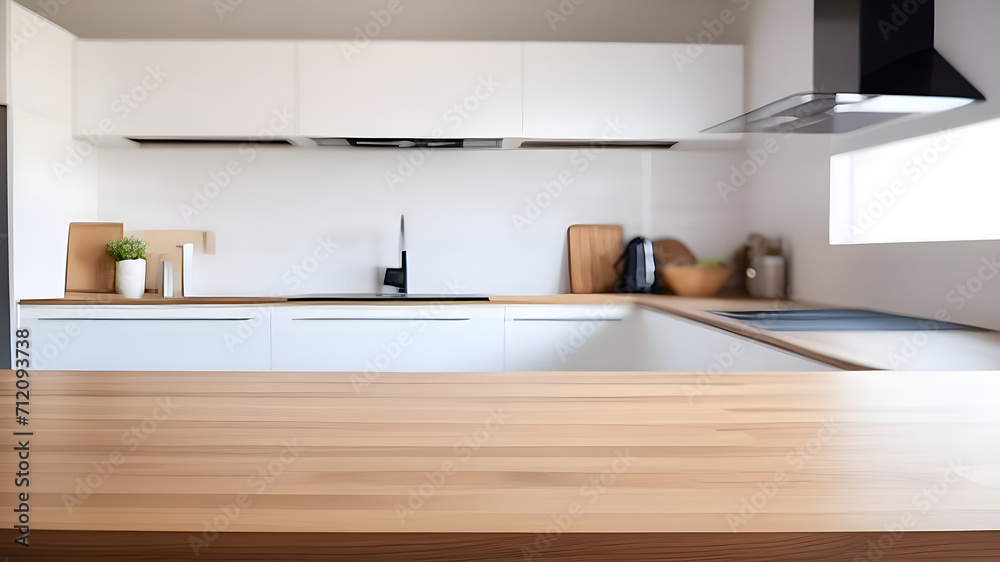 Empty table in modern kitchen with blurred background. Empty table in modern kitchen with blurred background.