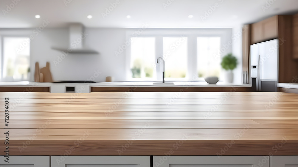 Empty table in modern kitchen with blurred background. Empty table in modern kitchen with blurred background.