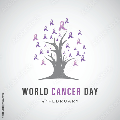 World Cancer Day Concept Post and Banner Design. Cancer Day Flyer with Ribbon and Text Vector Illustration. photo