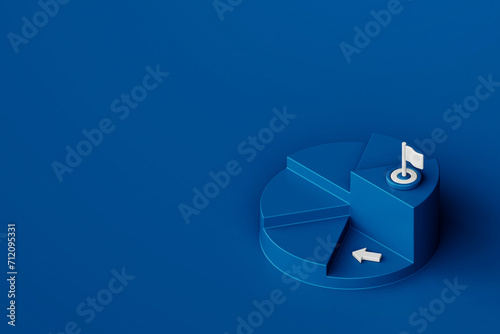 Obraz na płótnie White arrow on step stair circle shape with target flag on blue background, business way concept, 3d rendering w salonie