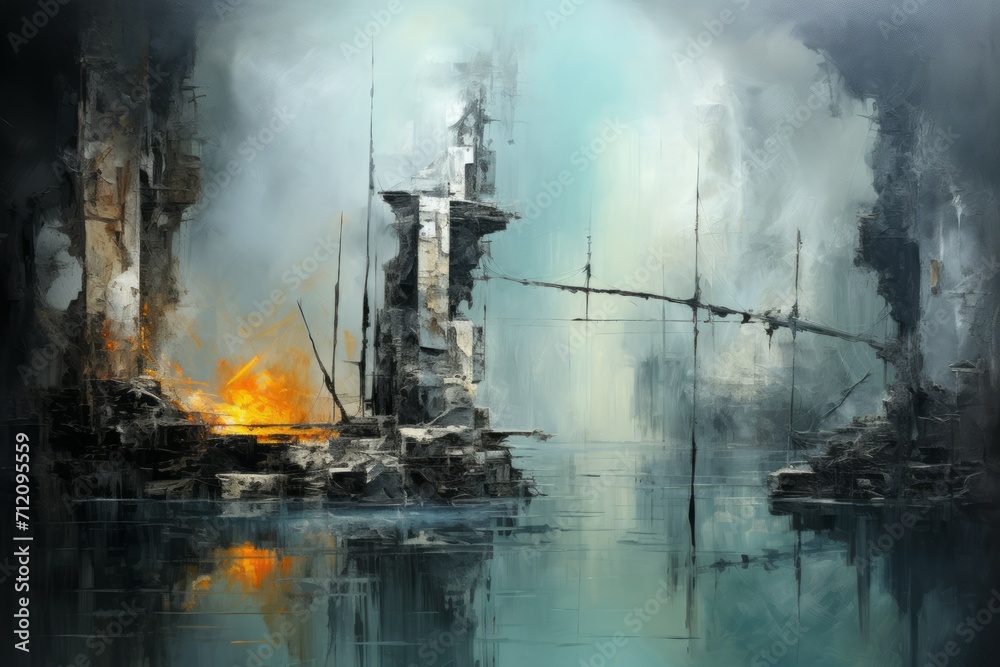 Obraz premium Enigmatic misty ruins, holding ancient secrets and forgotten knowledge - Generative AI