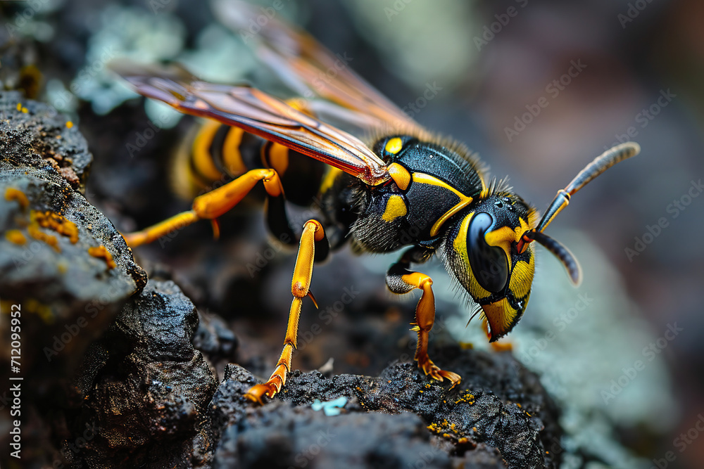 Macro portrait of a wasp insects.