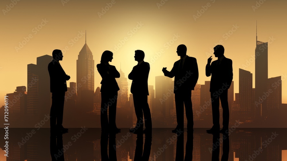 Dynamic business silhouettes: diverse professionals engaged in meetings and collaboration