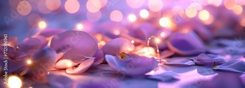 purple petals and soft lights bedroom romance. valentine day photo
