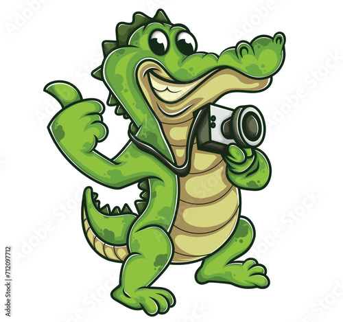 happy photographer alligator vector cartoon character